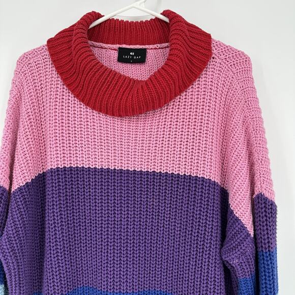 Lazy Oaf Sweater Womens Small Multicolor Striped Chunky Knit Pullover Rainbow - Picture 2 of 11